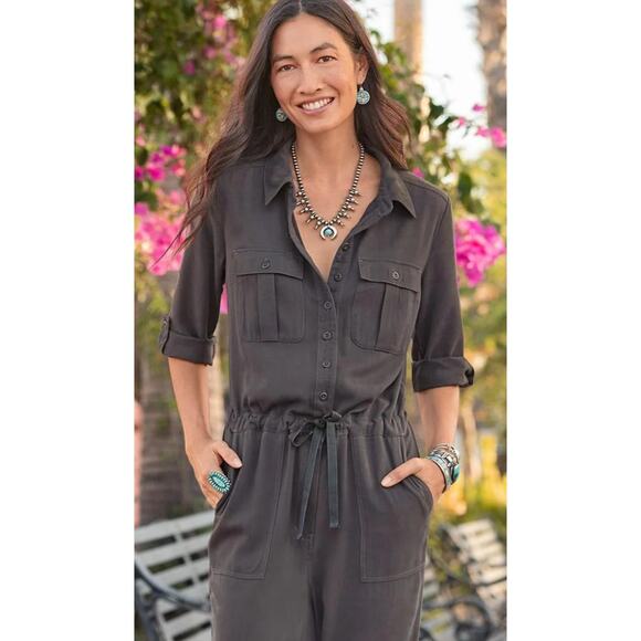 Sundance All Roads Jumpsuit Roll-tab Sleeve Womens Sz Large P Gray Lyocell $228 - Picture 9 of 16